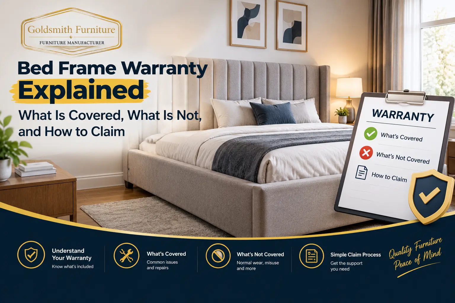 Bed frame warranty Northern Ireland explained by Goldsmith Furniture, showing warranty coverage and claims.